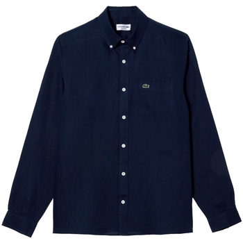 vaatteet Miehet Pitkähihainen paitapusero Lacoste Linen Casual Shirt - Marine Sininen