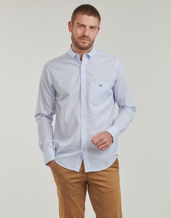 vaatteet Miehet Pitkähihainen paitapusero Gant REG POPLIN STRIPE SHIRT Valkoinen / Sininen