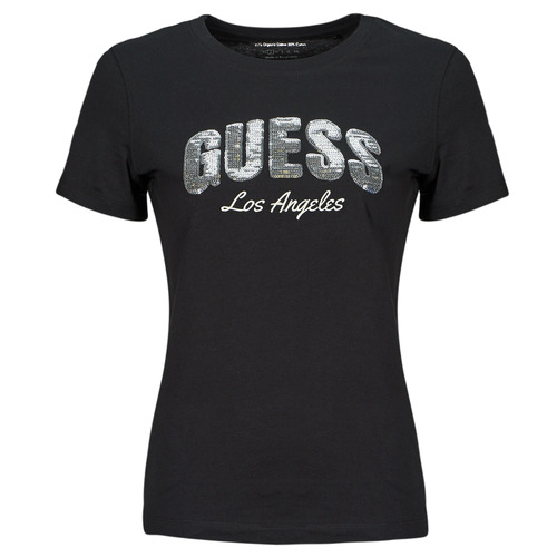 vaatteet Naiset Lyhythihainen t-paita Guess SEQUINS LOGO TEE Musta