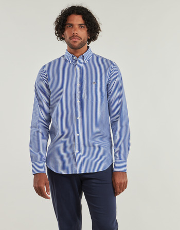 vaatteet Miehet Pitkähihainen paitapusero Gant REG POPLIN STRIPE SHIRT Sininen