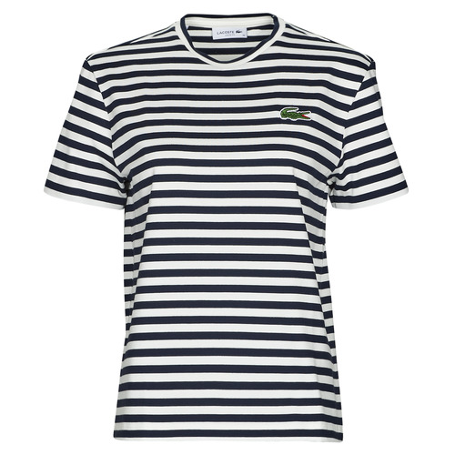 Υφασμάτινα Γυναίκα T-shirt με κοντά μανίκια Lacoste TF2594 Marine / Άσπρο