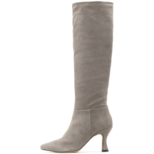 Παπούτσια Γυναίκα Μπότες Paola Ferri SUEDE LEATHER MID HEEL HIGH BOOTS WOMEN ΓΚΡΙ