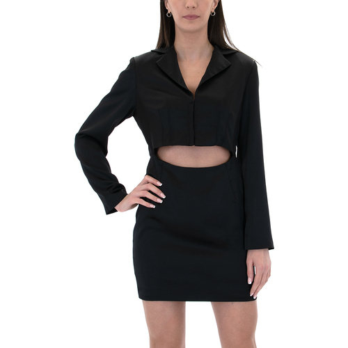 Υφασμάτινα Γυναίκα Φορέματα My T Wearables OPEN WAIST LONGSLEEVE MINI DRESS WOMEN ΜΑΥΡΟ