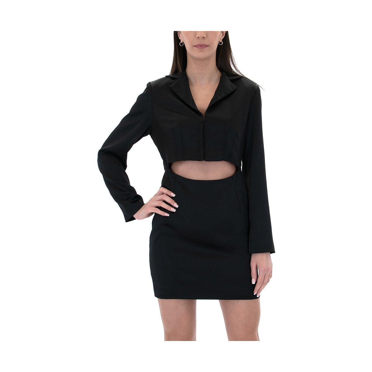 Υφασμάτινα Γυναίκα Φορέματα My T Wearables OPEN WAIST LONGSLEEVE MINI DRESS WOMEN ΜΑΥΡΟ