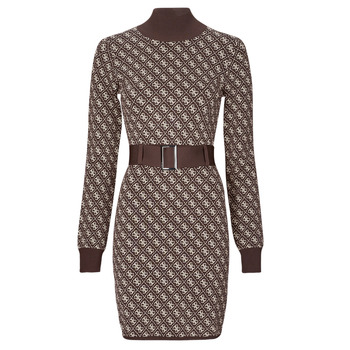 Υφασμάτινα Γυναίκα Κοντά Φορέματα Guess LISE 4G LS BELTED DRESS SWTR Brown