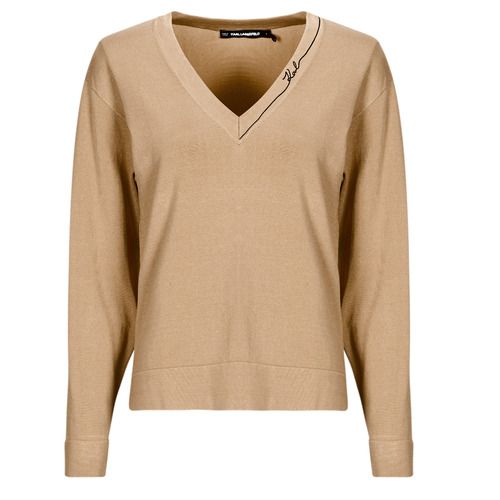 Υφασμάτινα Γυναίκα Πουλόβερ Karl Lagerfeld LIGHT V-NECK KNIT SWEATER Camel