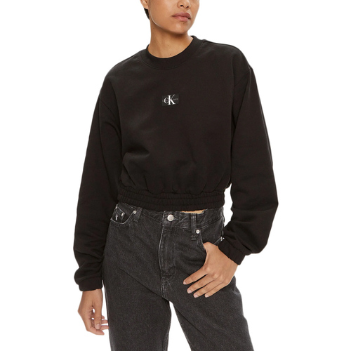 Υφασμάτινα Γυναίκα Φούτερ Calvin Klein Jeans WOVEN LABEL CREW NECK SWEATSHIRT WOMEN ΜΑΥΡΟ