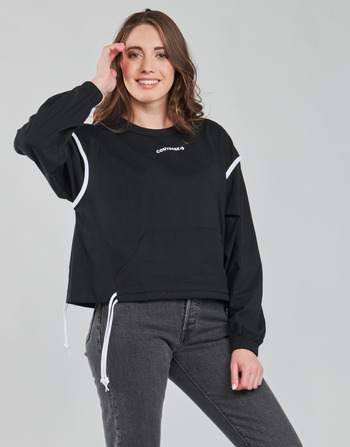 Ruhák Női Pulóverek Converse LONG SLEEVE JERSEY CREW Fekete 