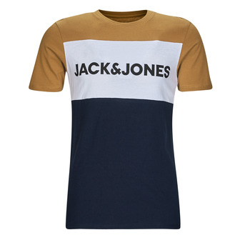 Ruhák Férfi Rövid ujjú pólók Jack & Jones JJELOGO BLOCKING TEE SS Citromsárga / Fehér / Tengerész