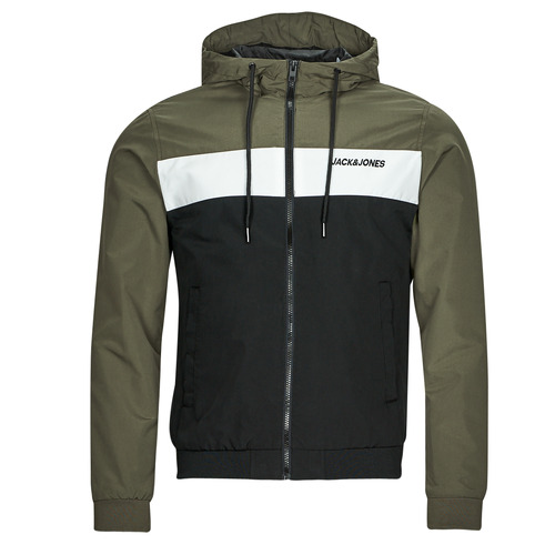 Ruhák Férfi Dzsekik Jack & Jones JJERUSH HOOD BOMBER Keki / Fehér / Fekete 