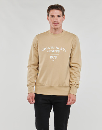 Ruhák Férfi Pulóverek Calvin Klein Jeans VARSITY CURVE CREW NECK Bézs