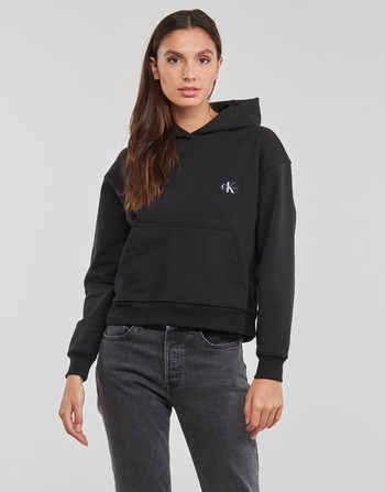 Ruhák Női Pulóverek Calvin Klein Jeans WOVEN LABEL HOODIE Fekete 