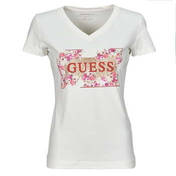 Ruhák Női Rövid ujjú pólók Guess LOGO FLOWERS Bézs