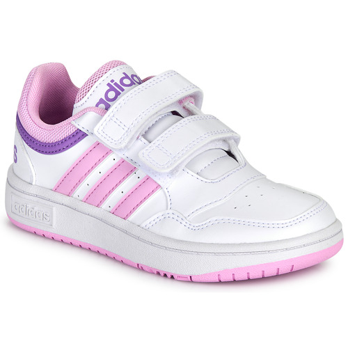 Scarpe Bambina Sneakers basse Adidas Sportswear HOOPS 3.0 CF C Bianco / Rosa