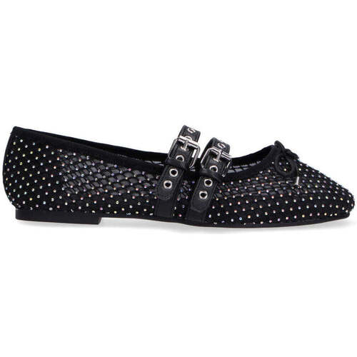 Scarpe Donna Ballerine Loafer ballerine in rete e strass nere Nero