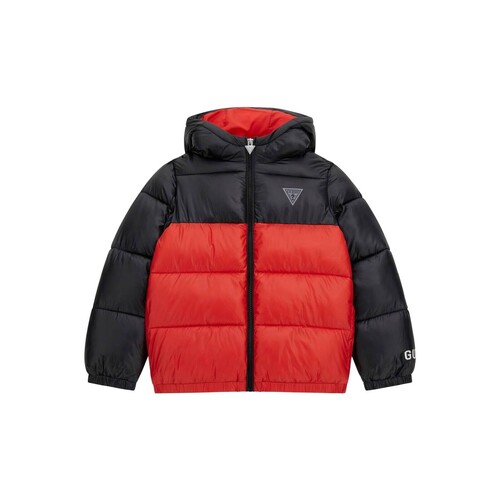 Abbigliamento Bambino Piumini Guess HOODED LS PADDED PUFFER W/ZIP Nero / Rosso