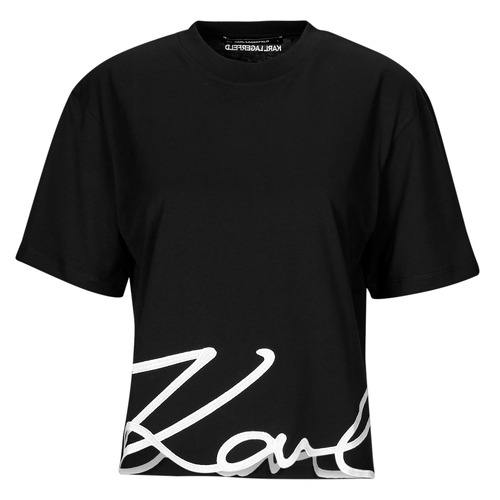 Abbigliamento Donna T-shirt maniche corte Karl Lagerfeld KARL SIGNATURE HEM T-SHIRT Nero / Bianco