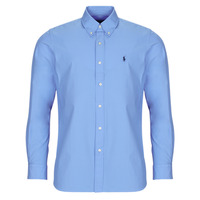 Abbigliamento Uomo Camicie maniche lunghe Polo Ralph Lauren CHEMISE COUPE DROITE EN POPLINE DE COTON COL BOUTONNE Blu / Blue