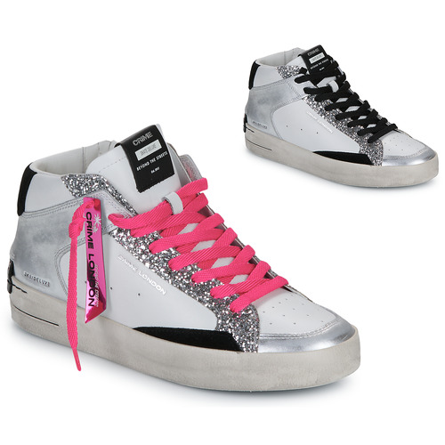 Scarpe Donna Sneakers alte Crime London SK8 DELUXE MID Bianco / Argento / Rosa