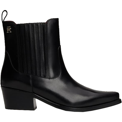 Scarpe Donna Stivaletti Tommy Hilfiger LEATHER COWBOY BOOT Nero