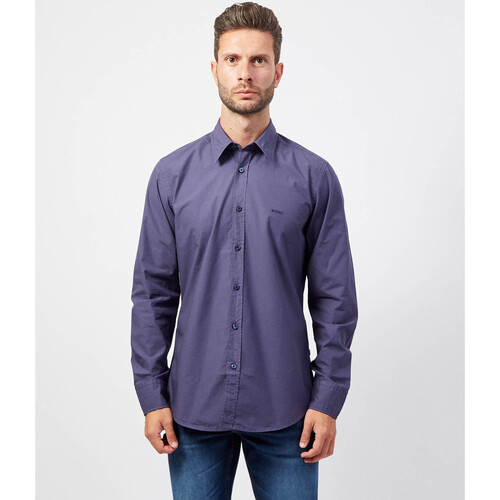 Abbigliamento Uomo Camicie maniche lunghe BOSS Camicia uomo  regular fit in popeline di cotone Blu