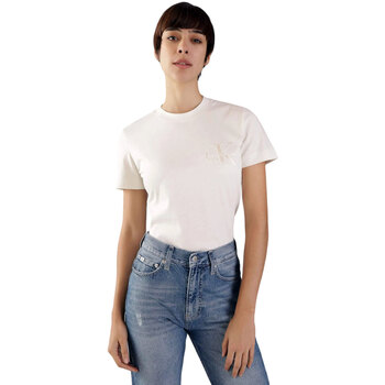 Abbigliamento Donna T-shirt maniche corte Calvin Klein Jeans SATIN APPLIQUE REGULAR TEE Beige