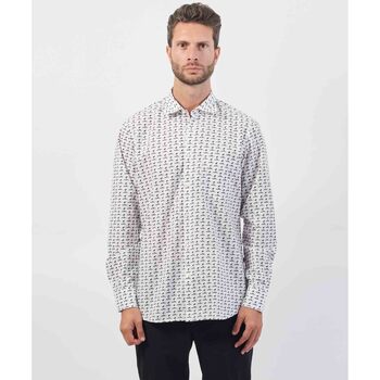 Abbigliamento Uomo Camicie maniche lunghe BOSS Camicia uomo  in cotone con microstampa Bianco