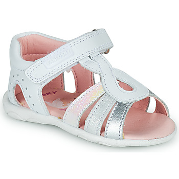 Shoes Girl Sandals Pablosky TASCAL White / Silver / Pink