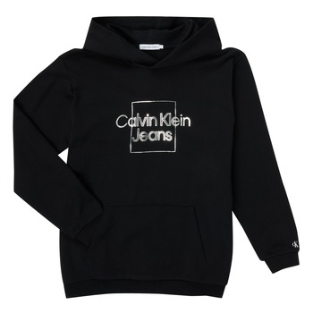 Clothing Girl sweaters Calvin Klein Jeans METALLIC BOX LOGO RELAXED HOODIE Black