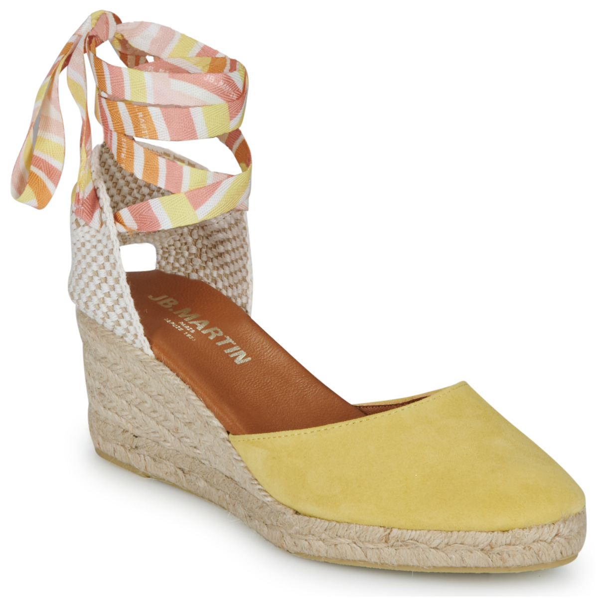 Shoes Women Espadrilles JB Martin VISALIA Velvet / Yellow / Lacets / Bonbon