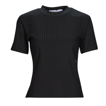 Clothing Women short-sleeved t-shirts Calvin Klein Jeans RIB SHORT SLEEVE TEE Black