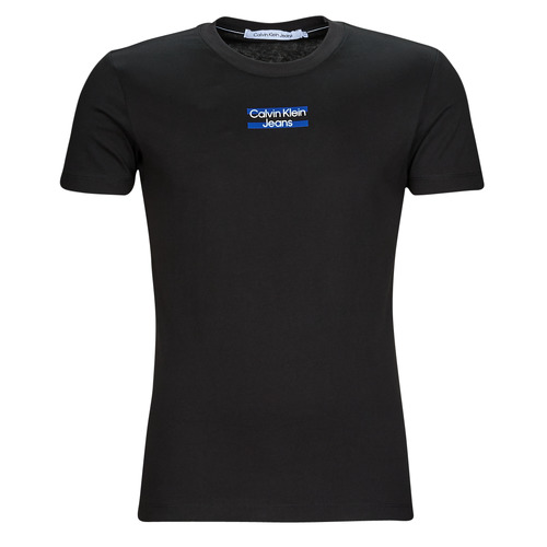 Clothing Men short-sleeved t-shirts Calvin Klein Jeans TRANSPARENT STRIPE LOGO TEE Black