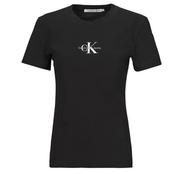 Clothing Women short-sleeved t-shirts Calvin Klein Jeans MONOLOGO SLIM TEE Black