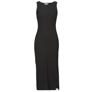 Clothing Women Long Dresses Calvin Klein Jeans SEAMING LONG RIB DRESS Black