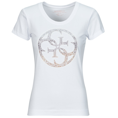 Clothing Women short-sleeved t-shirts Guess 4G LOGO White