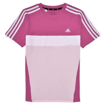 Clothing Girl short-sleeved t-shirts Adidas Sportswear J 3S TIB T Pink / White