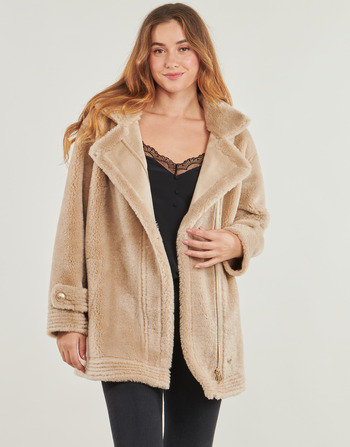 Clothing Women coats Guess LS ELISABETTA SHEARLING COAT Beige