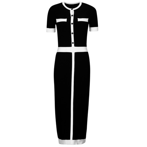 Clothing Women Long Dresses Karl Lagerfeld CLASSIC KNIT DRESS Black / White