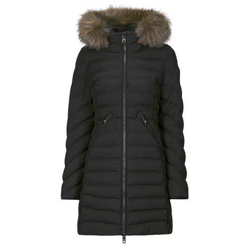 Clothing Women Duffel coats Superdry FUJI HOODED MID FAUSSE FOURRURE Black