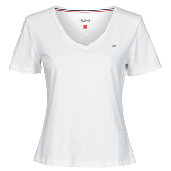 Textiel Dames T-shirts korte mouwen Tommy Jeans SOFT JERSEY V NECK Wit