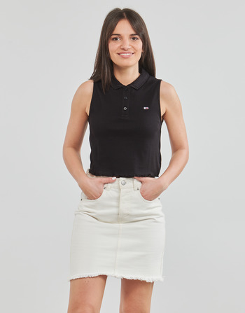 Textiel Dames Tops / Blousjes Tommy Jeans TJW CROP SLEEVELESS RIB POLO Zwart