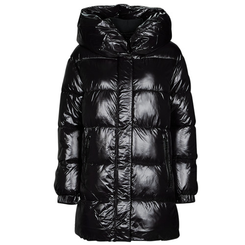 Textiel Dames Dons gevoerde jassen MICHAEL Michael Kors HORIZONTAL QUILTED DOWN COAT WITH  ATTACHED HOOD Zwart