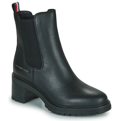 Schoenen Dames Laarzen Tommy Hilfiger ESSENTIAL MIDHEEL LEATHER BOOTIE Zwart