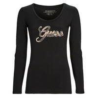 Textiel Dames T-shirts met lange mouwen Guess LS SN GUESS SCRIPT TEE Zwart