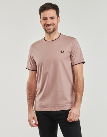 Textiel Heren T-shirts korte mouwen Fred Perry TWIN TIPPED T-SHIRT Roze / Zwart