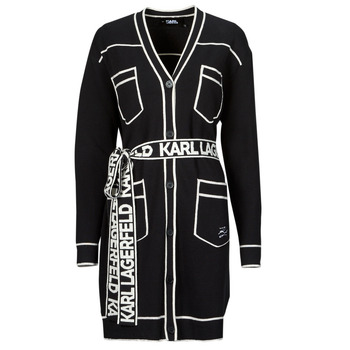 Textiel Dames Vesten / Cardigans Karl Lagerfeld BRANDED BELTED CARDIGAN Zwart / Wit