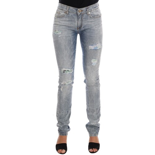 Textiel Dames Broeken / Pantalons Versace Wash gescheurde slim fit jeans Blauw