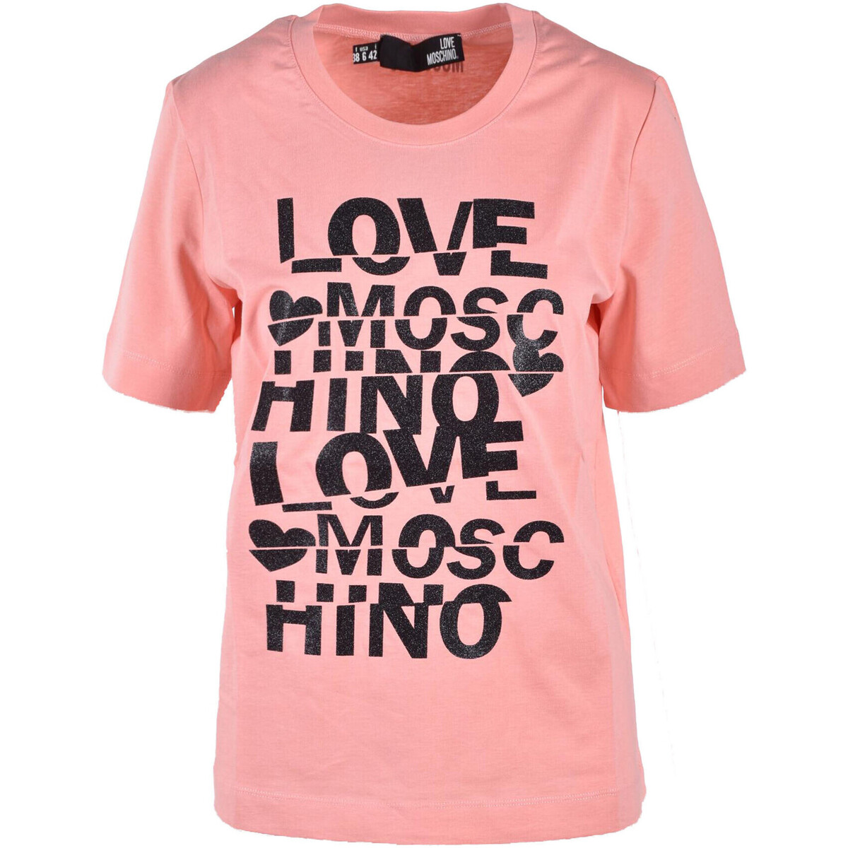 Textiel Dames Overhemden Love Moschino T-shirt met ronde hals en katoenen print Roze