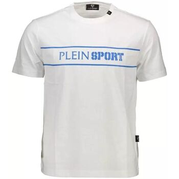 Textiel Heren T-shirts & Polo’s Philipp Plein Sport Katoenen T-shirt met ronde hals en contrasterende logoprint Wit