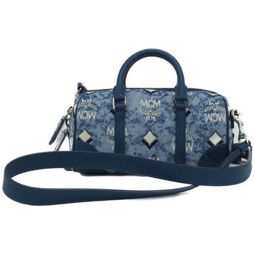 Tassen Dames Handtassen kort hengsel Mcm Vintage Jacquard Logo stof Satchel Crossbody handtas Blauw